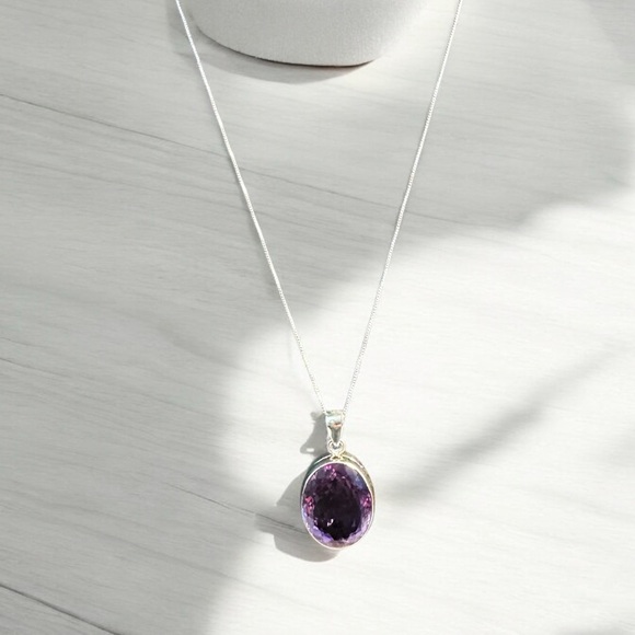 Large Oval Amethyst Sterling Silver Necklace - Picture 6 of 14